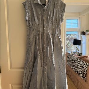 GAP Gray and White Striped Midi Shirt Dress